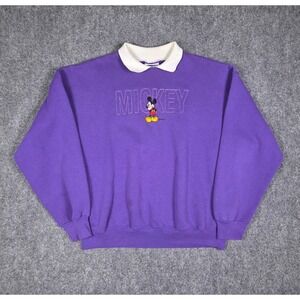 Vintage Velva Sheen Disney Mickey Mouse Collared Crewneck Sweatshirt Purple XL